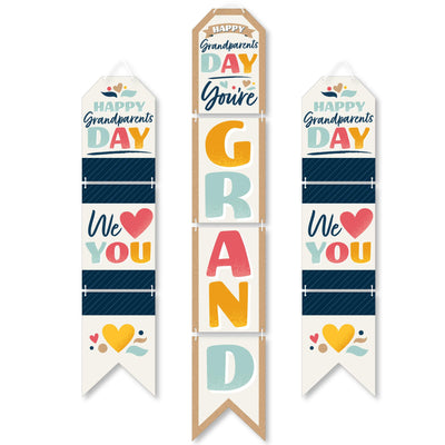Happy Grandparents Day - Hanging Vertical Paper Door Banners - Grandma & Grandpa Party Wall Decoration Kit - Indoor Door Decor