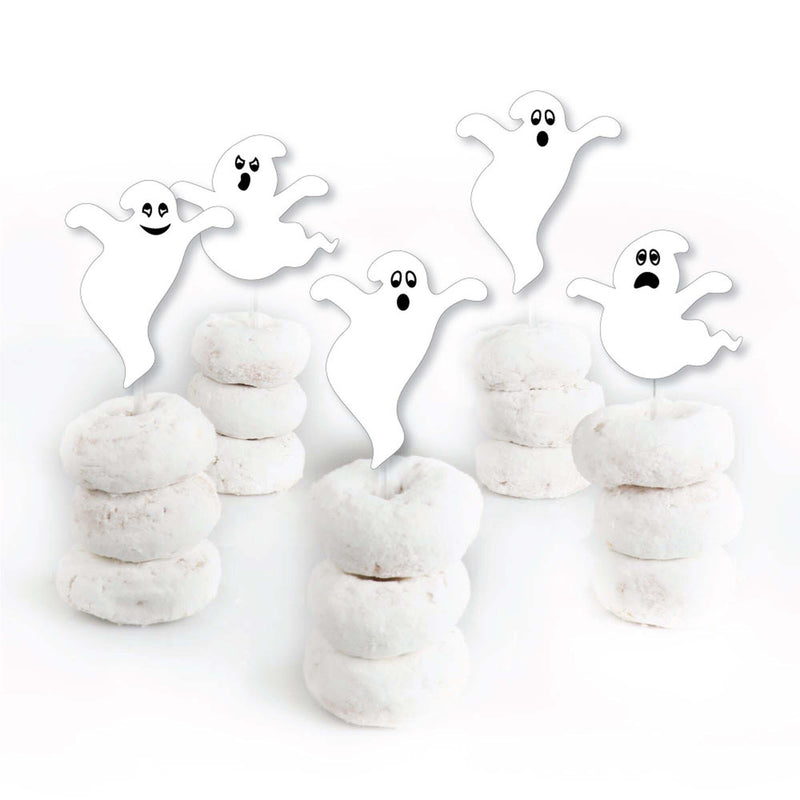 Spooky Ghost - Dessert Cupcake Toppers - Halloween Party Clear Treat Picks - Set of 24