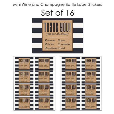 Thank You - Mini Wine and Champagne Bottle Label Stickers - Thank You Gift - Set of 16