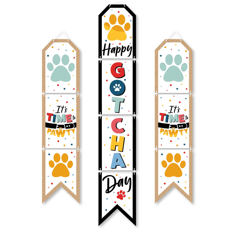 Happy Gotcha Day - Hanging Vertical Paper Door Banners - Dog and Cat Pet Adoption Party Wall Decoration Kit - Indoor Door Decor