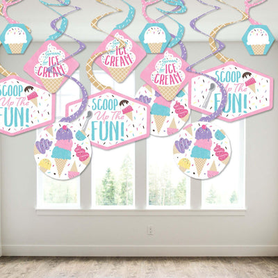 Scoop Up The Fun - Ice Cream - Sprinkles Party Hanging Decor - Party Decoration Swirls - Set of 40