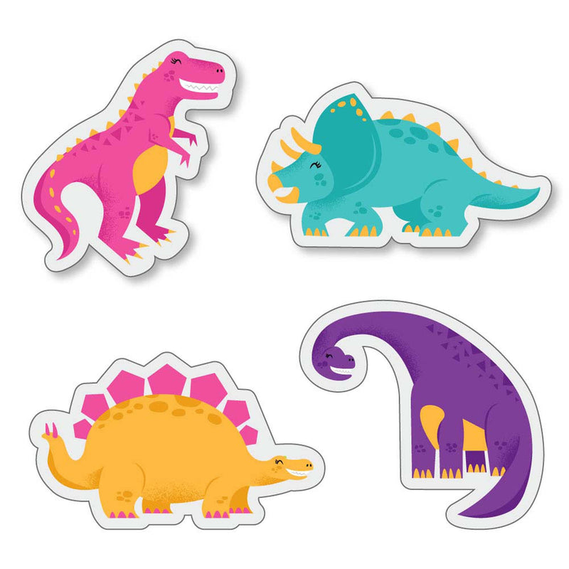 Roar Dinosaur Girl - DIY Shaped Dino Mite T-Rex Baby Shower or Birthday Party Cut-Outs - 24 ct