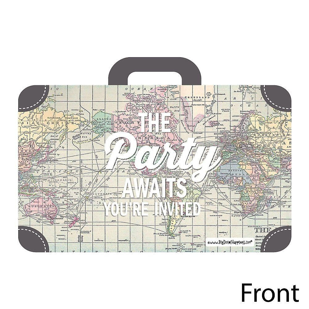 World Awaits - Shaped Fill-In Invitations - Travel Themed Invitation Cards with Envelopes - Set of 12