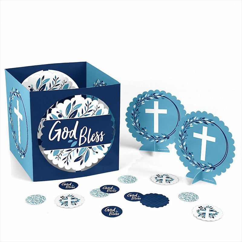 Blue Elegant Cross - Boy Religious Party Centerpiece and Table Decoration Kit