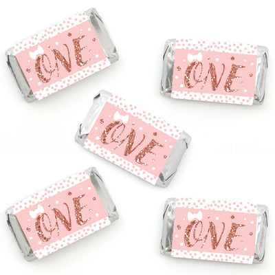 1st Birthday Little Miss Onederful - Mini Candy Bar Wrapper Stickers - Girl First Birthday Party Small Favors - 40 Count