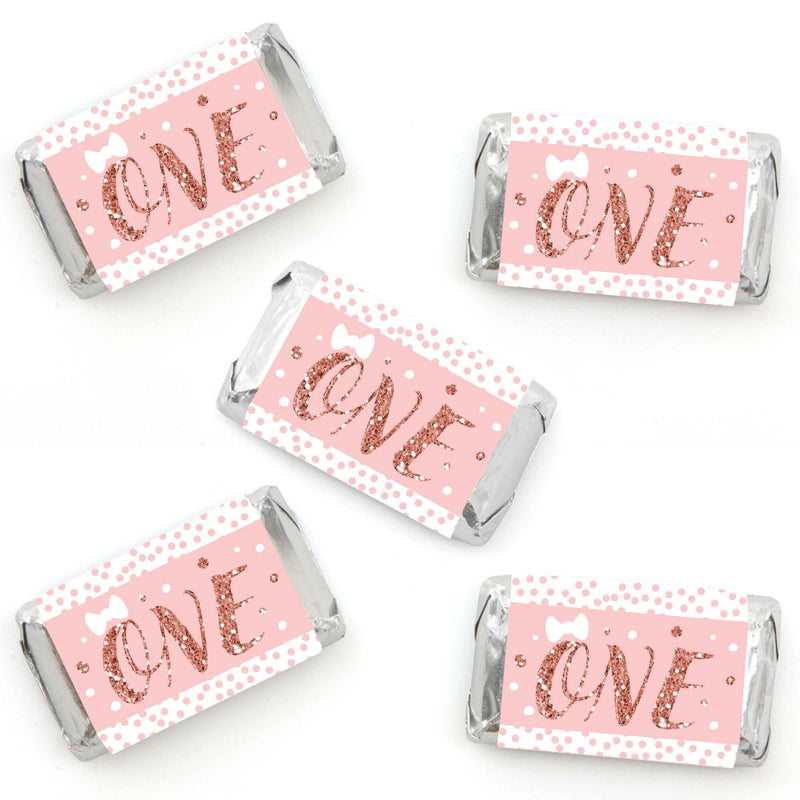 1st Birthday Little Miss Onederful - Mini Candy Bar Wrapper Stickers - Girl First Birthday Party Small Favors - 40 Count
