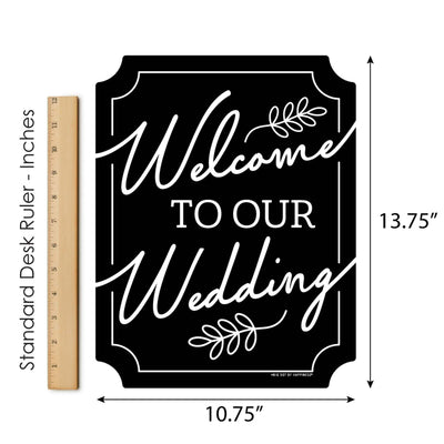 Black Welcome To Our Wedding Sign - Wedding Ceremony Decorations - Printed on Sturdy Plastic Material - 10.5 x 13.75 inches - Sign with Stand - 1 Piece