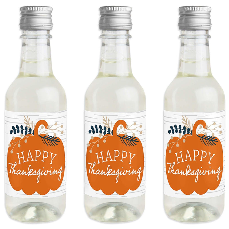 Happy Thanksgiving - Mini Wine and Champagne Bottle Label Stickers - Fall Harvest Party Favor Gift - For Women and Men - Set of 16