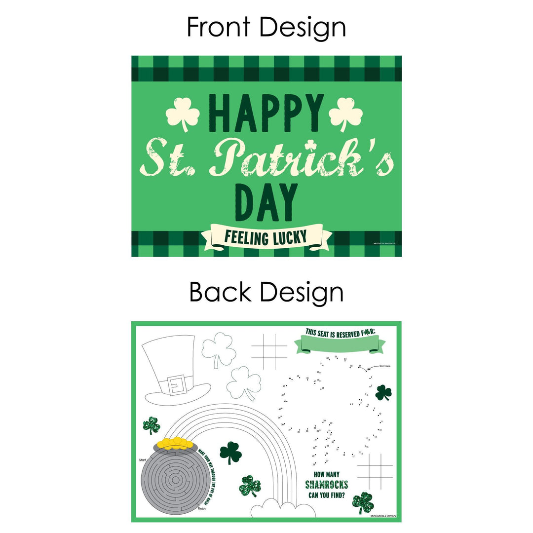 St. Patrick's Day - Paper Saint Patty's Day Party Coloring Sheets - Activity Placemats - Set of 16