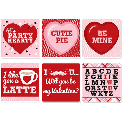 Conversation Hearts - Funny Valentine's Day Party Decorations - Drink Coasters - Set of 6
