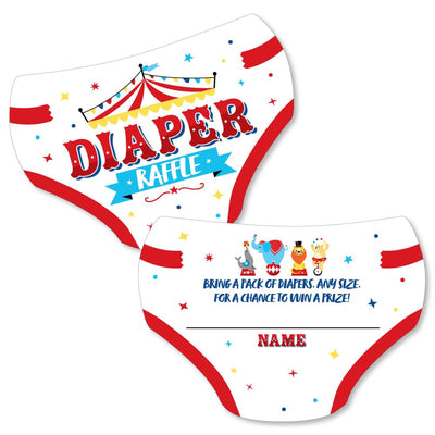Carnival - Step Right Up Circus - Diaper Shaped Raffle Ticket Inserts - Carnival Themed Baby Shower Activities - Diaper Raffle Game - Set of 24