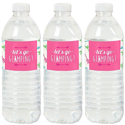 Let's Go Glamping - Camp Glamp Party or Birthday Party Water Bottle Sticker Labels - Set of 20