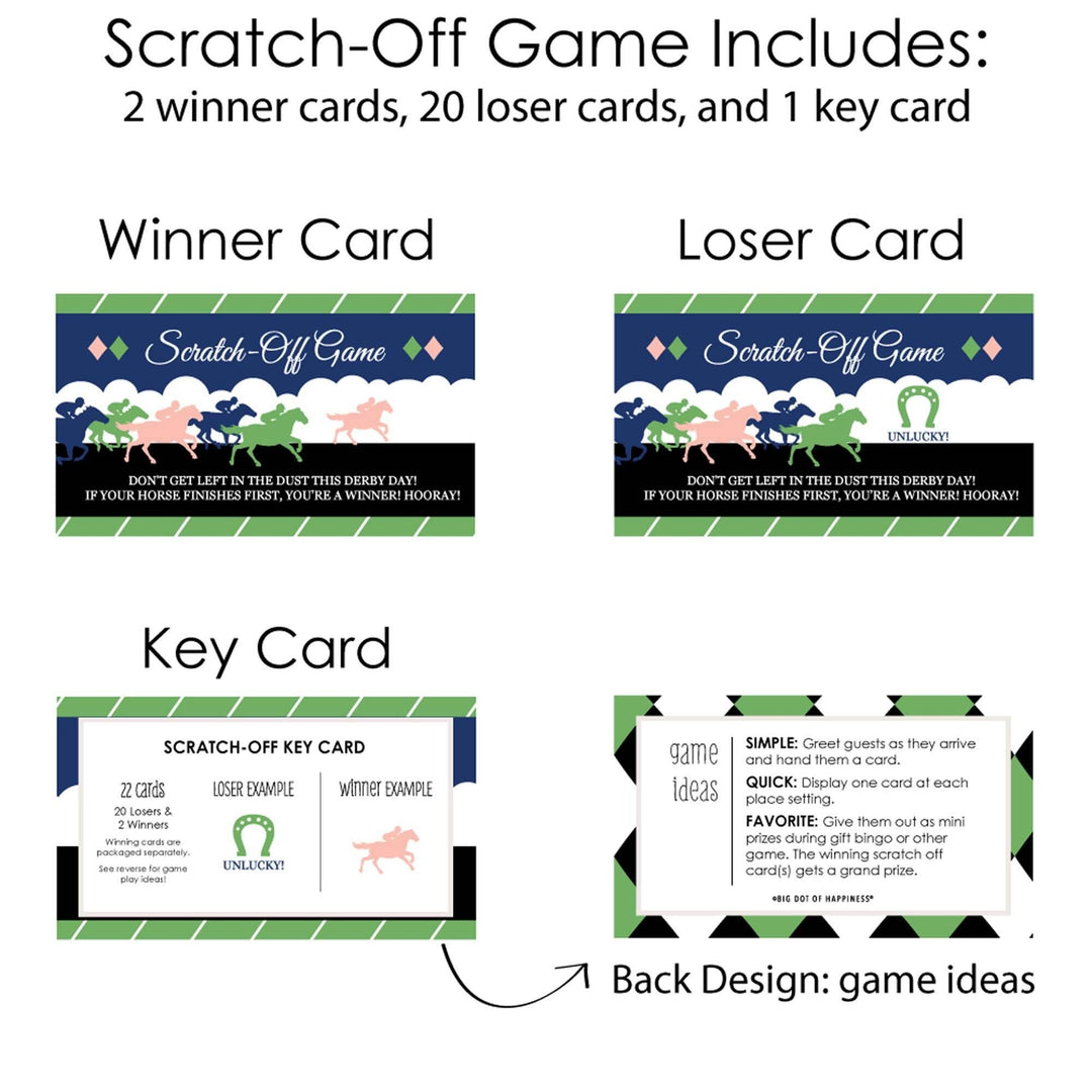 Kentucky Horse Derby - Horse Race Party Game Scratch Off Cards - 22 ct