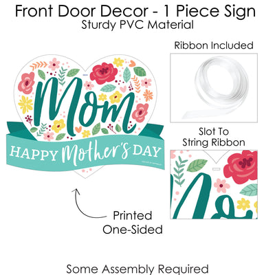 Colorful Floral Happy Mother's Day - Hanging Porch We Love Mom Party Outdoor Decorations - Front Door Decor - 1 Piece Sign
