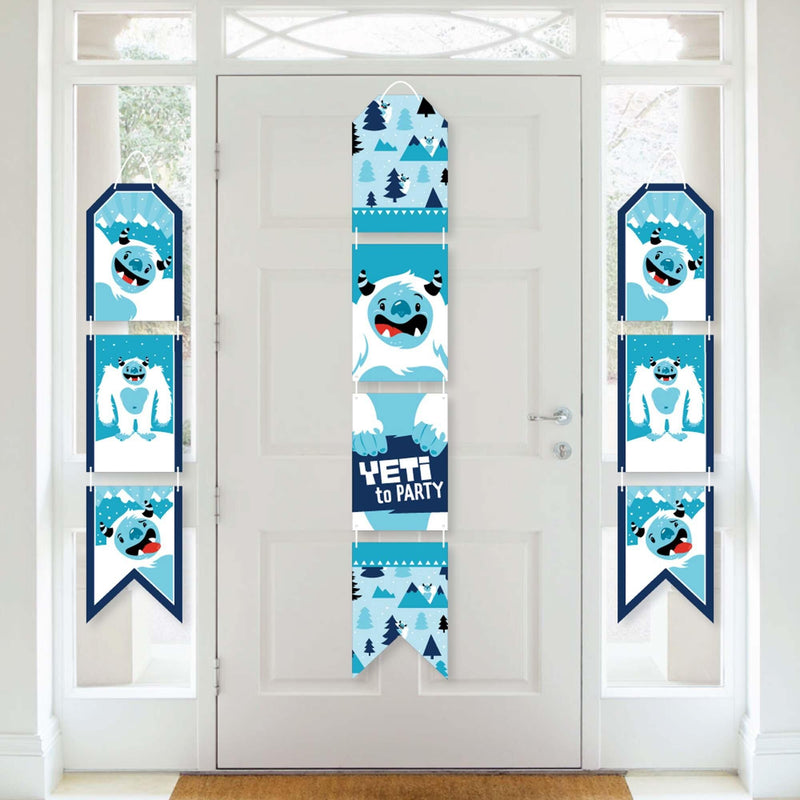 Yeti to Party - Hanging Vertical Paper Door Banners - Abominable Snowman Party or Birthday Party Wall Decoration Kit - Indoor Door Decor