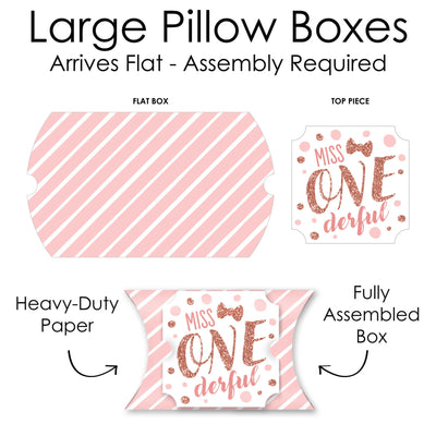 1st Birthday Little Miss Onederful - Favor Gift Boxes - Girl First Birthday Party Large Pillow Boxes - Set of 12