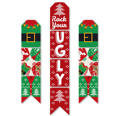 Ugly Sweater - Hanging Vertical Paper Door Banners - Holiday and Christmas Party Wall Decoration Kit - Indoor Door Decor