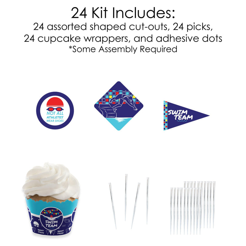 Making Waves - Swim Team - Cupcake Decoration - Swimming Party or Birthday Party Cupcake Wrappers and Treat Picks Kit - Set of 24
