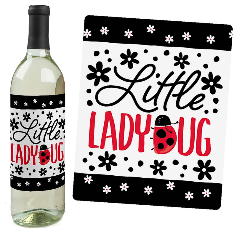 Happy Little Ladybug - Baby Shower or Birthday Party Decorations for Women and Men - Wine Bottle Label Stickers - Set of 4