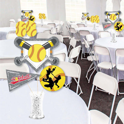 Grand Slam - Fastpitch Softball - Birthday Party or Baby Shower Centerpiece Sticks - Showstopper Table Toppers - 35 Pieces