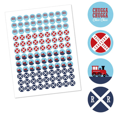 Railroad Party Crossing - Steam Train Birthday Party or Baby Shower Round Candy Sticker Favors - Labels Fit Hershey's Kisses - 108 ct