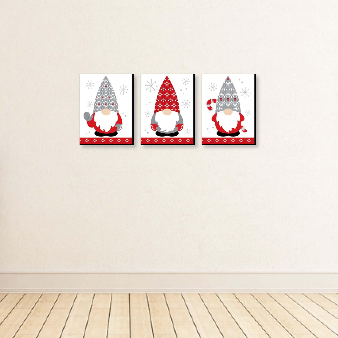 Christmas Gnomes - Holiday Wall Art Room Decor - 7.5 x 10 inches - Set of 3 Prints