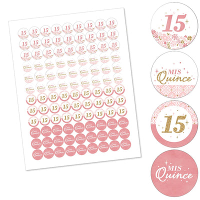 Mis Quince Anos - Quinceanera Sweet 15 Birthday Party Round Candy Sticker Favors - Labels Fit Hershey's Kisses - 108 ct