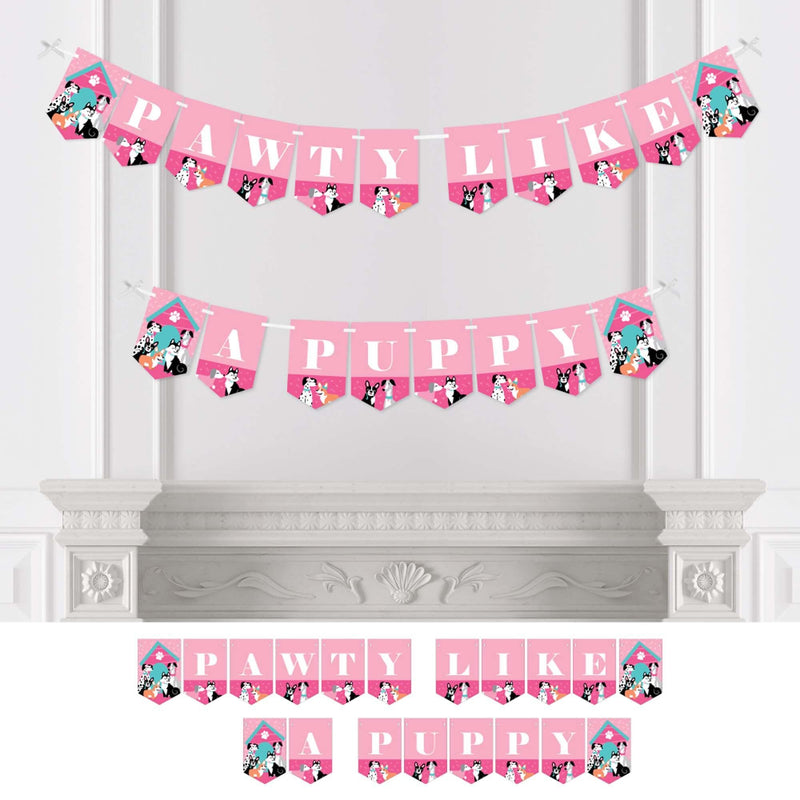 Pawty Like a Puppy Girl - Pink Dog Baby Shower or Birthday Party Bunting Banner - Party Decorations - Pawty Like A Puppy