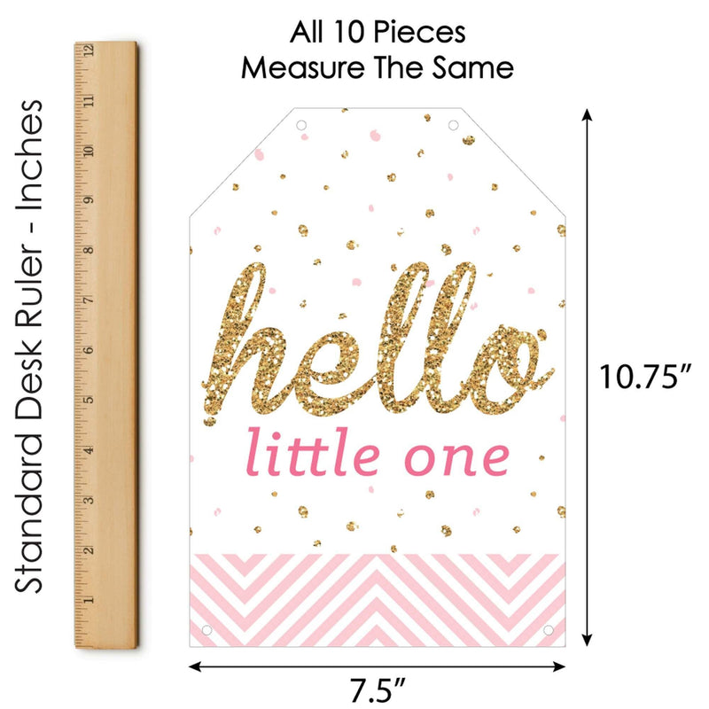Hello Little One - Pink and Gold - Hanging Vertical Paper Door Banners - Girl Baby Shower Wall Decoration Kit - Indoor Door Decor