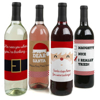 Funny Jolly Santa Claus - Christmas Decorations for Women and Men - Wine Bottle Label Stickers - Set of 4