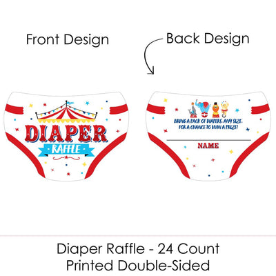 Carnival - Step Right Up Circus - Diaper Shaped Raffle Ticket Inserts - Carnival Themed Baby Shower Activities - Diaper Raffle Game - Set of 24