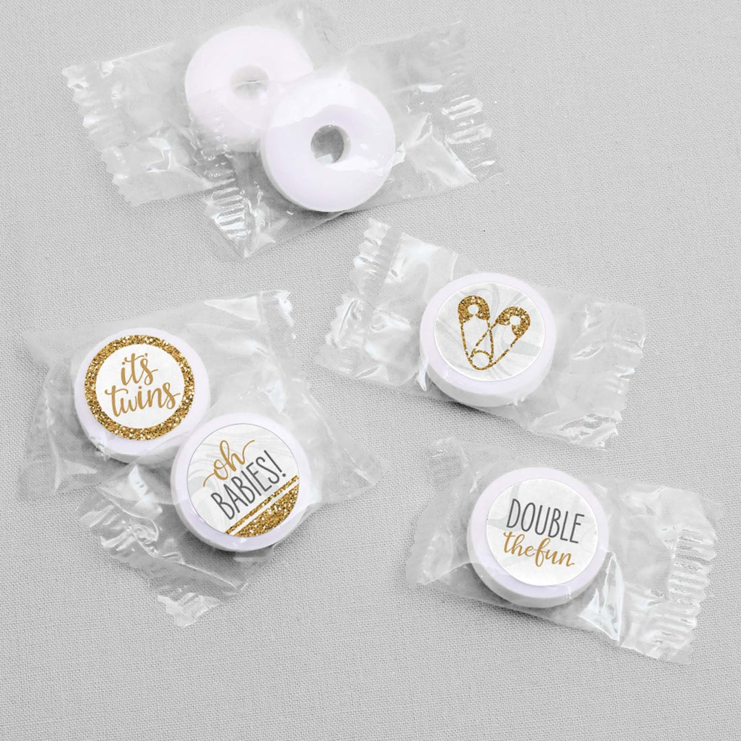 It's Twins - Gold Twins Baby Shower Round Candy Sticker Favors - Labels Fit Hershey's Kisses - 108 ct