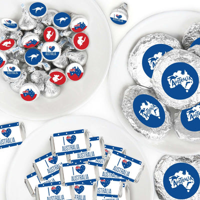 Australia Day - Mini Candy Bar Wrappers, Round Candy Stickers and Circle Stickers -G'Day Mate Aussie Party Candy Favor Sticker Kit - 304 Pieces