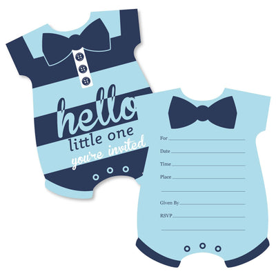Hello Little One - Blue and Navy - Shaped Fill-In Invitations - Boy Baby Shower Invitation Cards with Envelopes - Set of 12