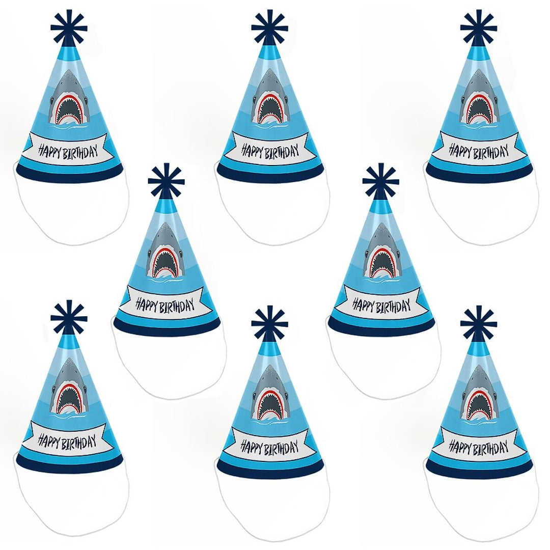 Shark Zone - Cone Jawsome Shark Party or Birthday Party - Happy Birthday Party Hats for Kids and Adults - Set of 8 (Standard Size)