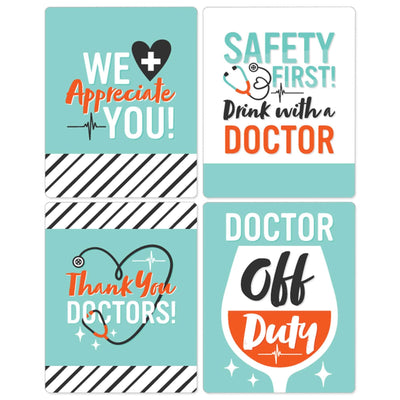 Thank You Doctors - Doctor Appreciation Week Decorations for Women and Men - Wine Bottle Label Stickers - Set of 4