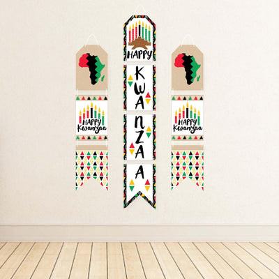 Happy Kwanzaa - Vertical Paper Door Banners - African Heritage Holiday Wall Decoration Kit - Indoor Door Decor