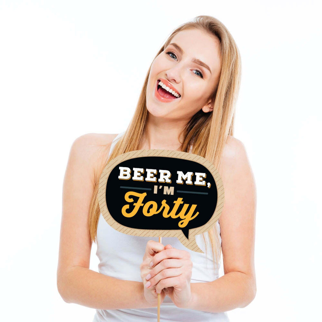 Funny Cheers and Beers to 40 Years - 40th Birthday Party Photo Booth Props Kit - 10 Piece