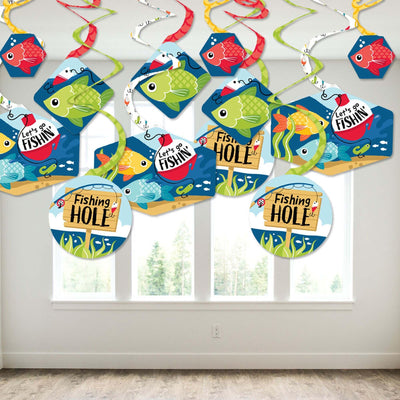 Let's Go Fishing - Fish Themed Party or Birthday Party Hanging Decor - Party Decoration Swirls - Set of 40