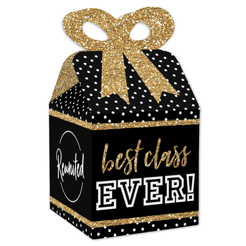Reunited - Square Favor Gift Boxes - School Class Reunion Party Bow Boxes - Set of 12