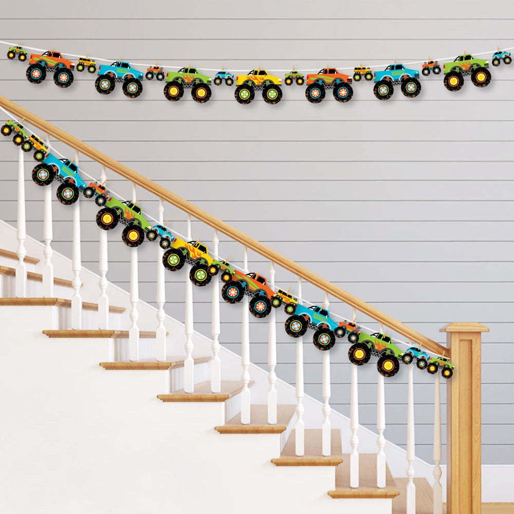 Smash and Crash - Monster Truck - Boy Birthday Party DIY Decorations - Clothespin Garland Banner - 44 Pieces