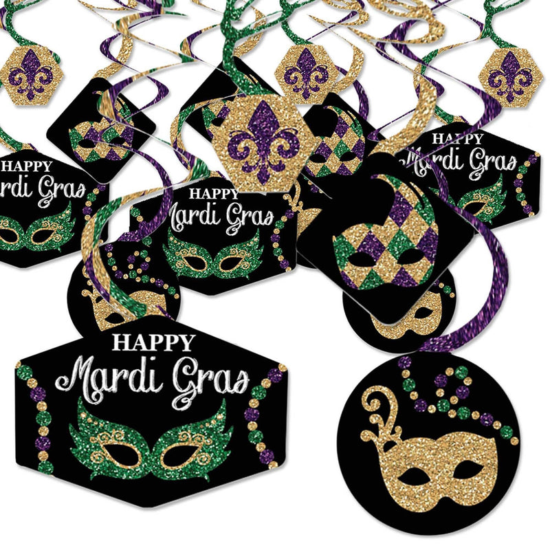 Mardi Gras - Masquerade Party Hanging Decor - Party Decoration Swirls - Set of 40