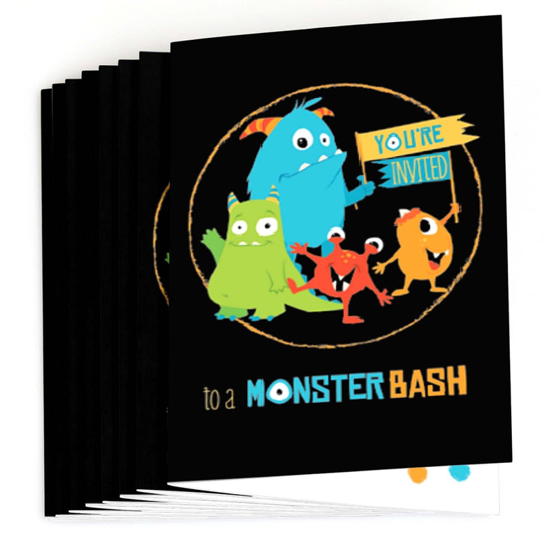 Monster Bash - Fill In Little Monster Birthday Party or Baby Shower Invitations - 8 ct