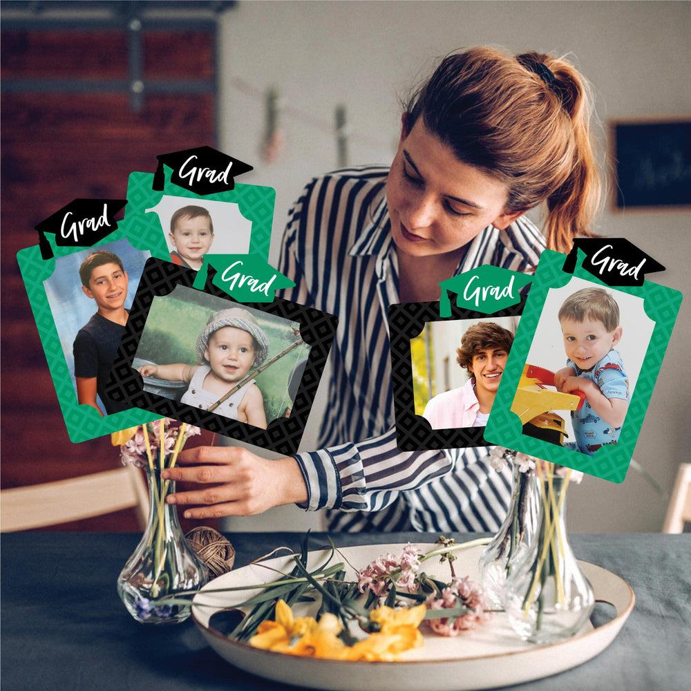 Green Grad - Best is Yet to Come - Graduation Party Picture Centerpiece Sticks - Photo Table Toppers - 15 Pieces