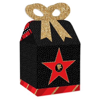 Red Carpet Hollywood - Square Favor Gift Boxes - Movie Night Party Bow Boxes - Set of 12