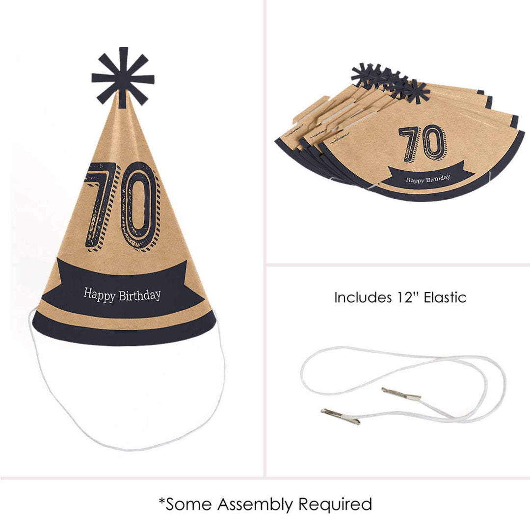 70th Milestone Birthday - Cone Happy Birthday Party Hats for Adults - Set of 8 (Standard Size)