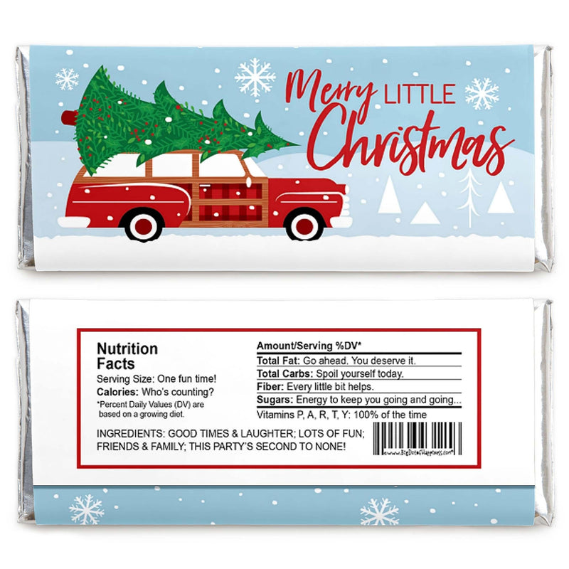Merry Little Christmas Tree - Candy Bar Wrapper Red Truck and Car Christmas Party Favors - Set of 24