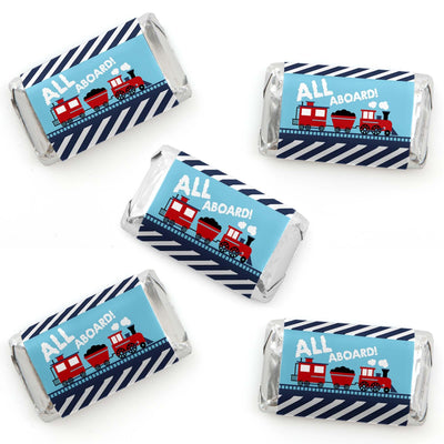 Railroad Party Crossing - Mini Candy Bar Wrapper Stickers - Steam Train Birthday Party or Baby Shower Small Favors - 40 Count