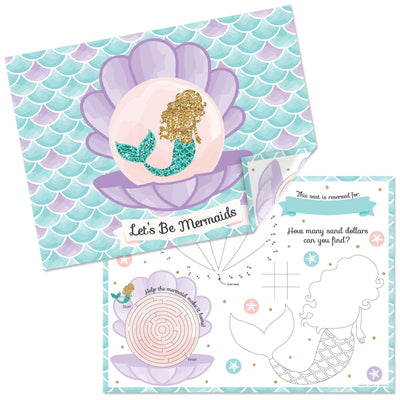 Let's Be Mermaids - Paper Birthday Party Coloring Sheets - Activity Placemats - Set of 16