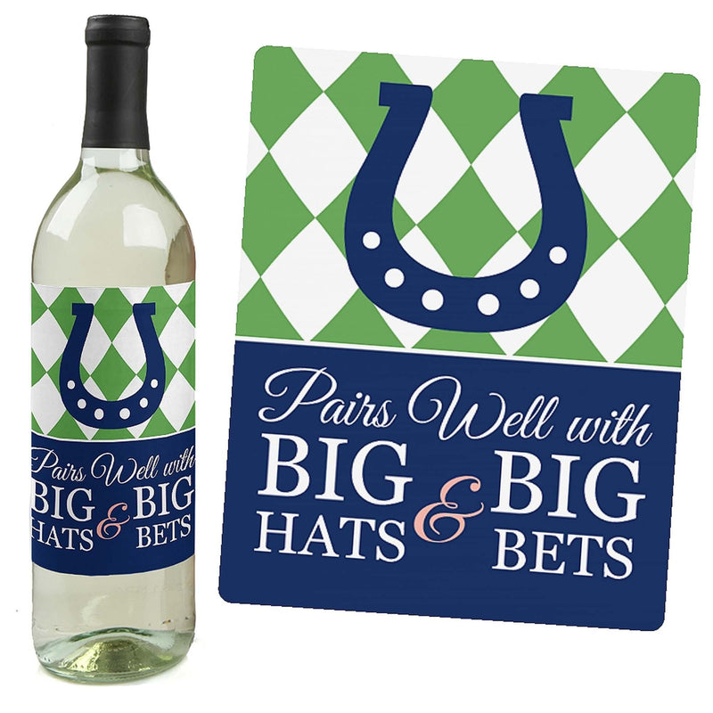 Kentucky Horse Derby - Horse Race Party Decorations for Women and Men - Wine Bottle Label Stickers - Set of 4